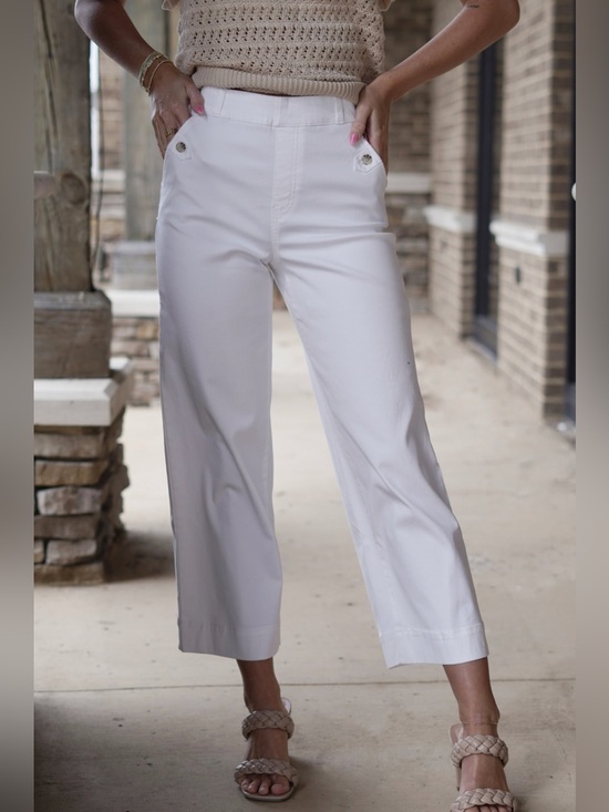 Pants - Spanx - Stretch Twill Cropped Wide Leg Pants - White - Medium